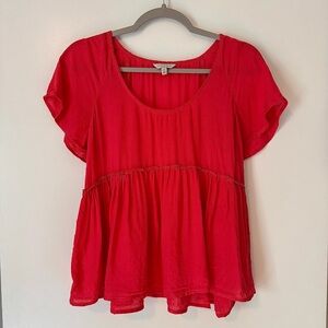 Lucky Brand Hot Pink Ruffled Dotted Short Sleeve Peplum Top – Size Small 💕